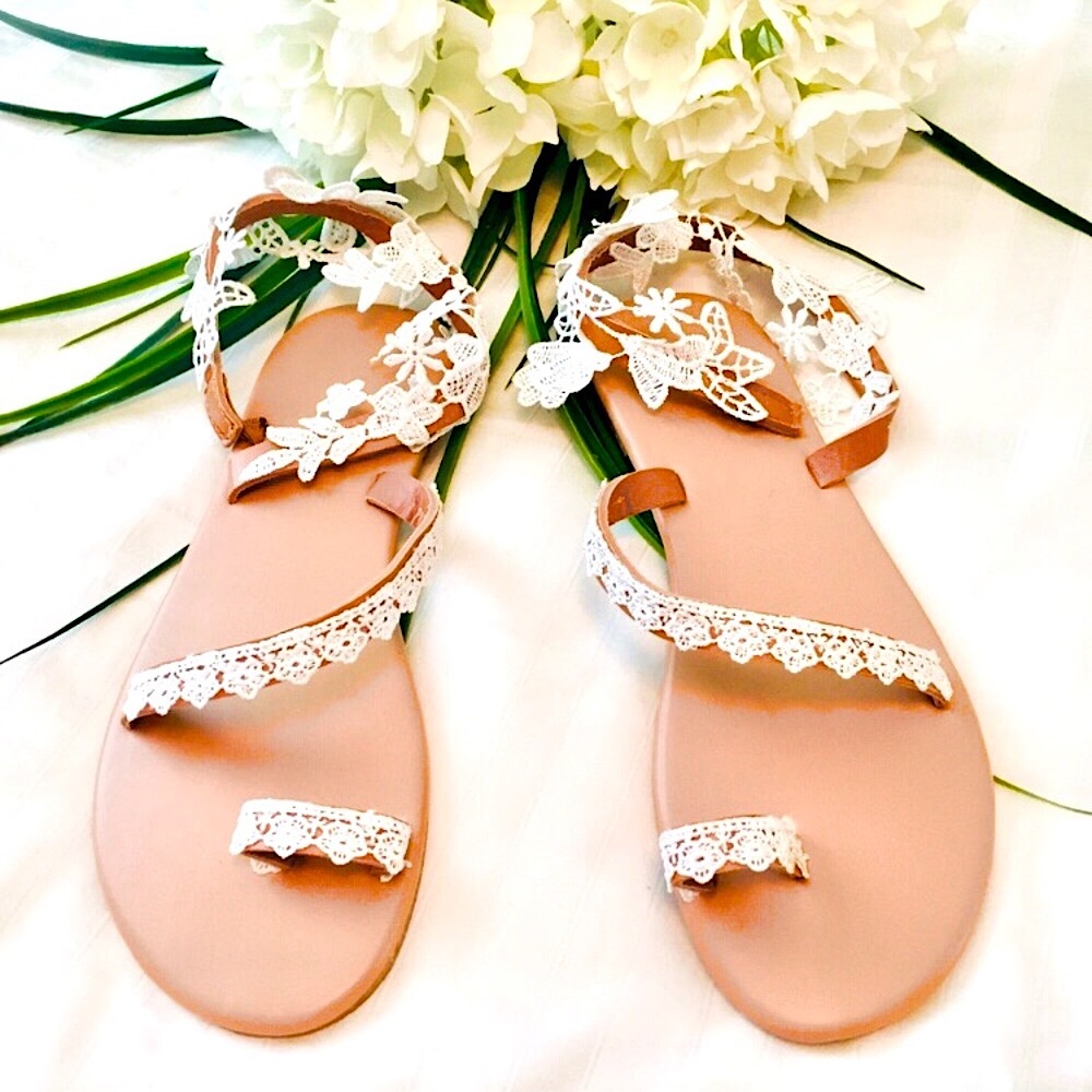 🌻Cream Floral Lace Thong Sandals (7)🌻